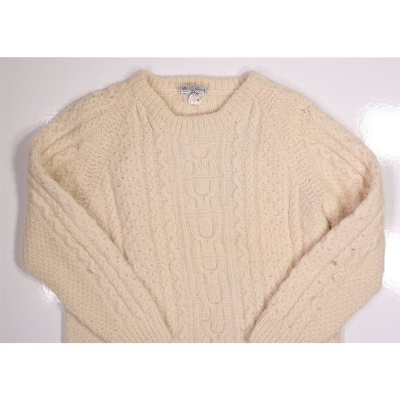 Avoca Handweavers Pure Wool Cream Ireland Fisherman Heavy Sweater Men's Small - Picture 2 of 6